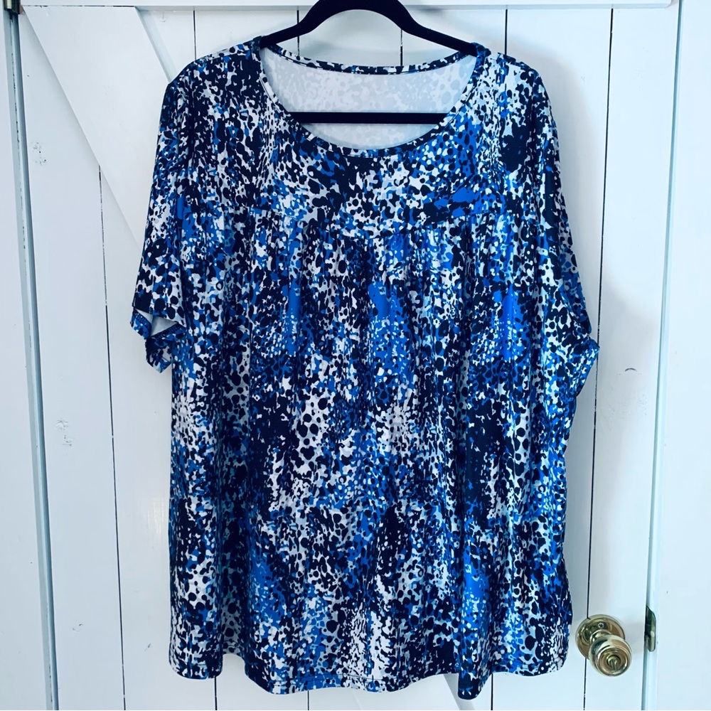 Women's 5XL Blouse Top Tee Crew Neck Flowy Blue Black White Pattern